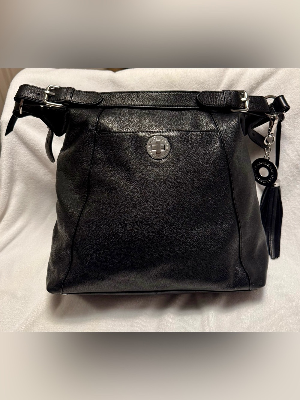 Isaac Mizrahi Large Tote Genuine Black Leather Shoulder Bag